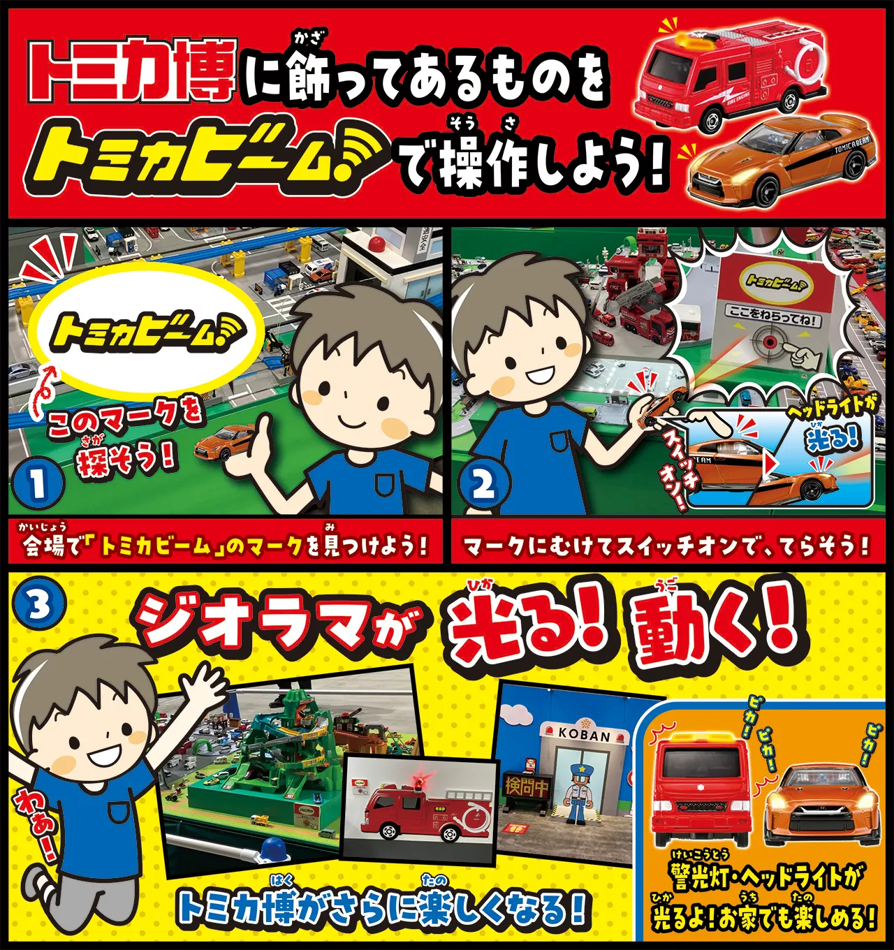 トミカ博に飾ってあるものをトミカビームで操作しよう！