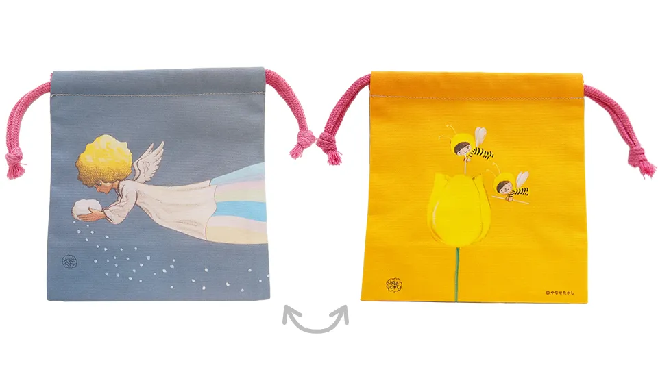 巾着「いちごえほん」表紙絵「雪の天使」/「はなさくはる」