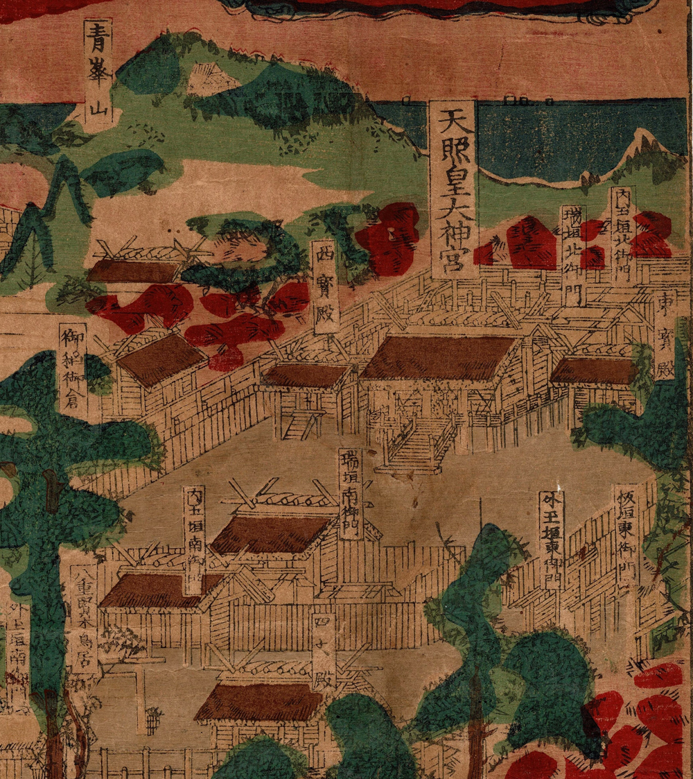 「中国筋より高野山ならいせ略道中記」木版画 1枚|古地図 和本 伊勢神宮 空海 中国筋より高野山ならいせ略道中記」木版画 1枚|古地図 和本